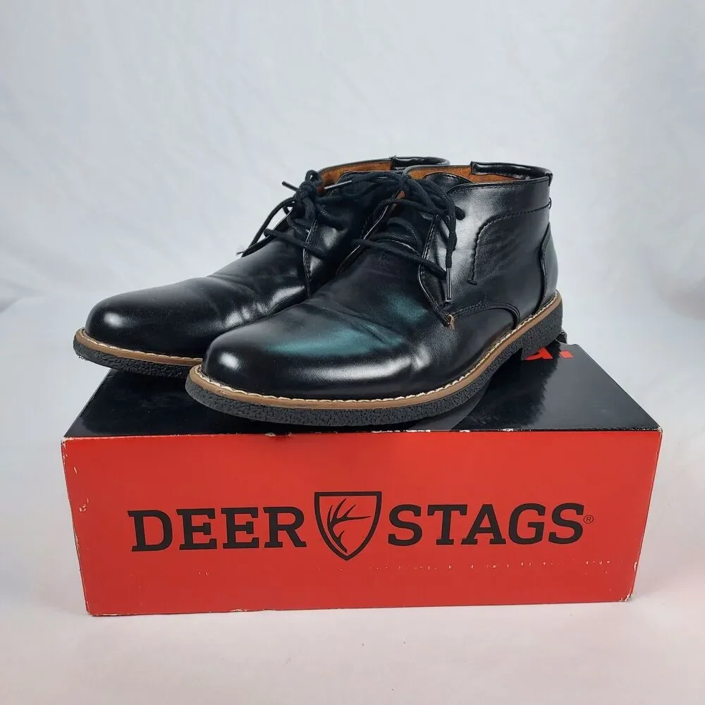 Deer Stags Zeus Chukka Boots Mens 7 Black Leather Lace Up Casual